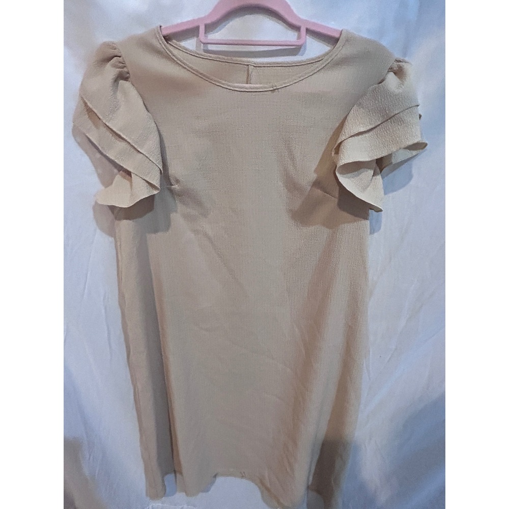 4/$17 EMERY ROSE‎ Beige Textured Flutter Sleeve Mini Dress XL
